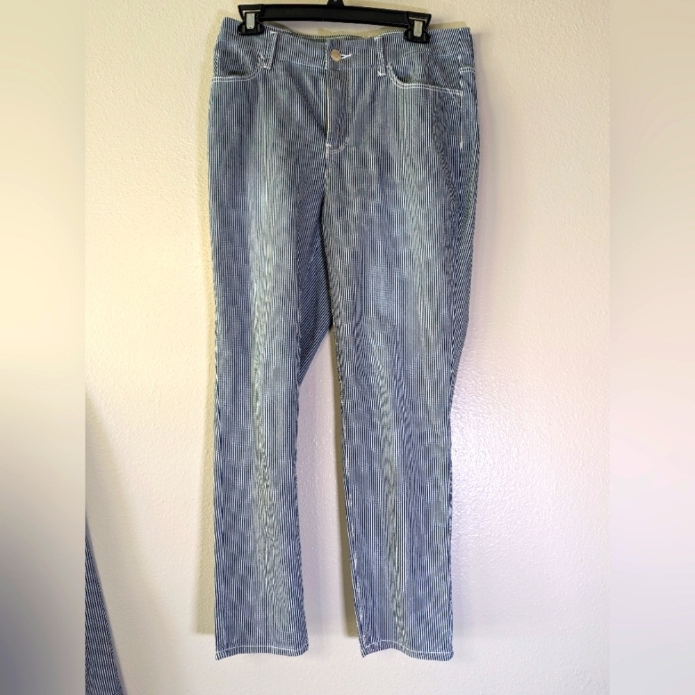 Chico's denim striped pants girlfriend slim leg ankle size 0.5